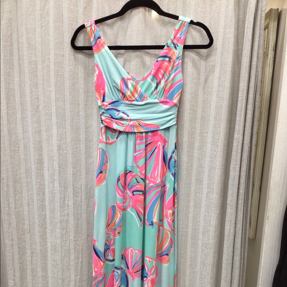Lilly Pulitzer, xxs, aqua pink pattern, stretch maxi dress.